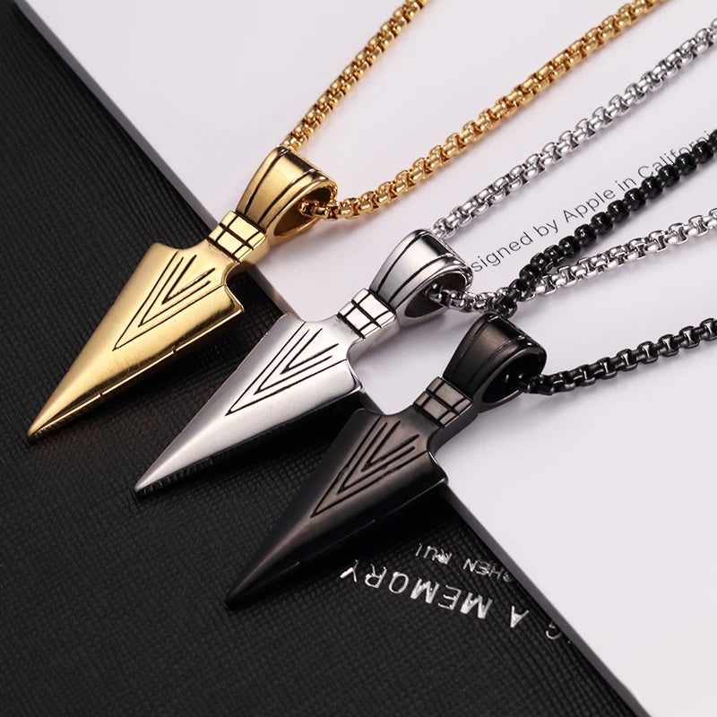 Men's Vintage Spearhead Arrowhead Pendant Necklace