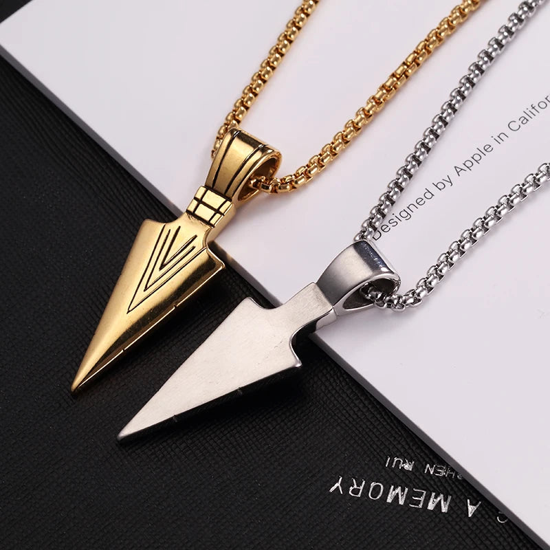 Men's Vintage Spearhead Arrowhead Pendant Necklace