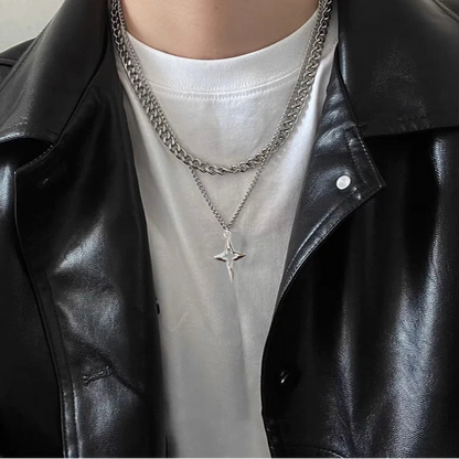 Double Layered Cuban Star Pendant Necklace