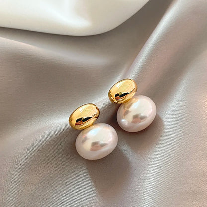 Elegant Gold Bean Spliced Pearl Earrings