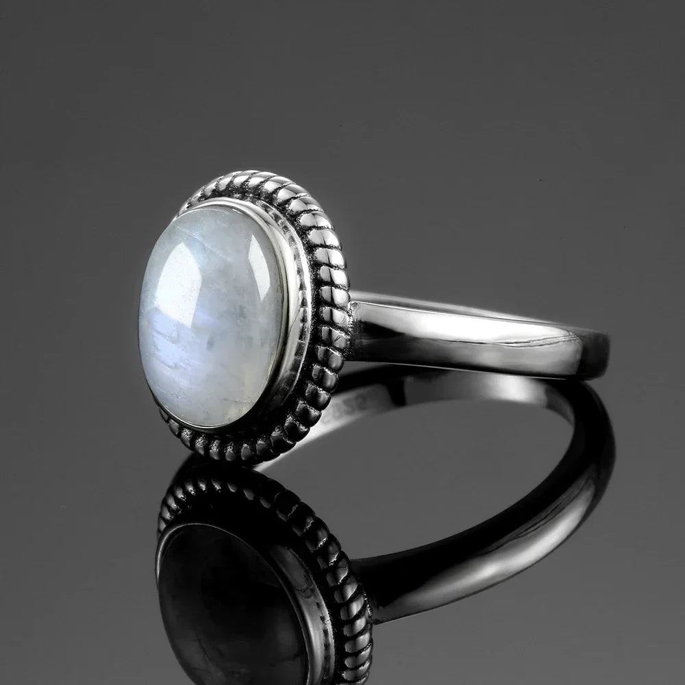 925 Sterling Silver Oval Natural Moonstone Ring