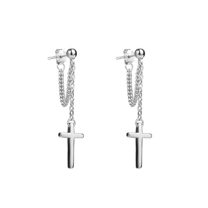 Silver Cross Drop Earrings