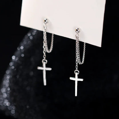 Silver Cross Drop Earrings