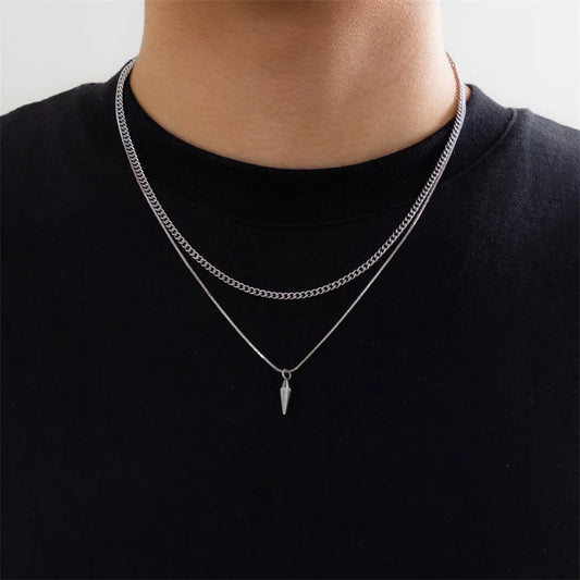 Stainless Steel Rivet Pendant Thin Snake Chain Necklace