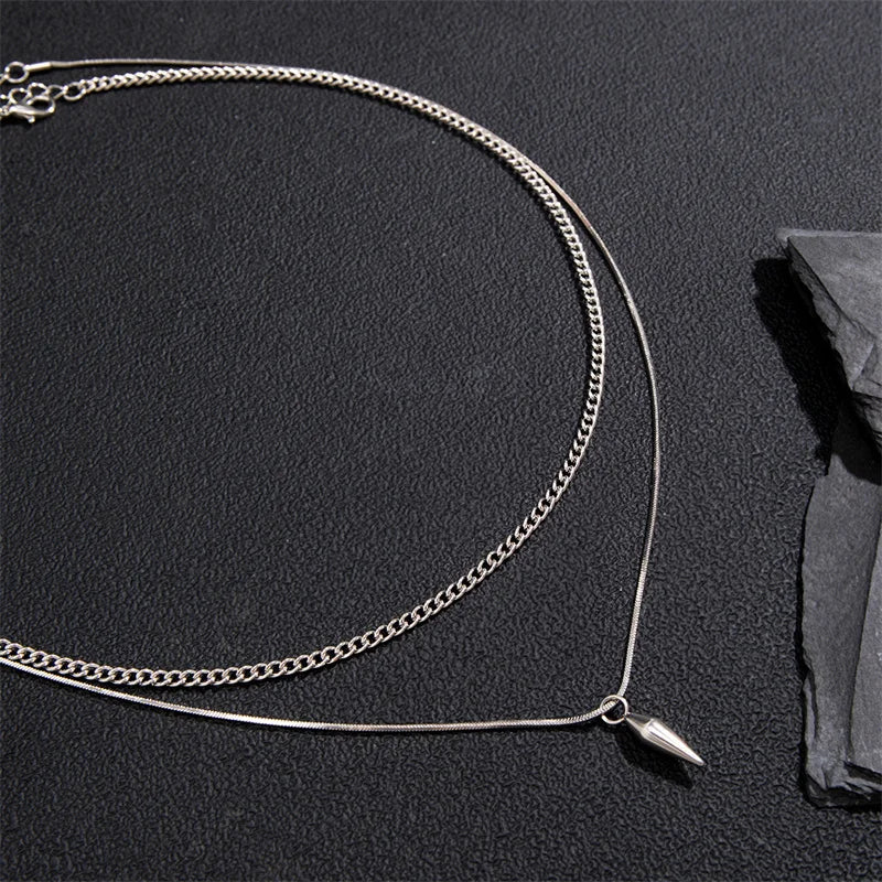 Stainless Steel Rivet Pendant Thin Snake Chain Necklace