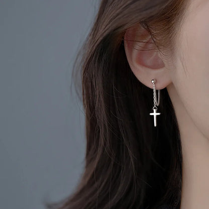 Silver Cross Drop Earrings