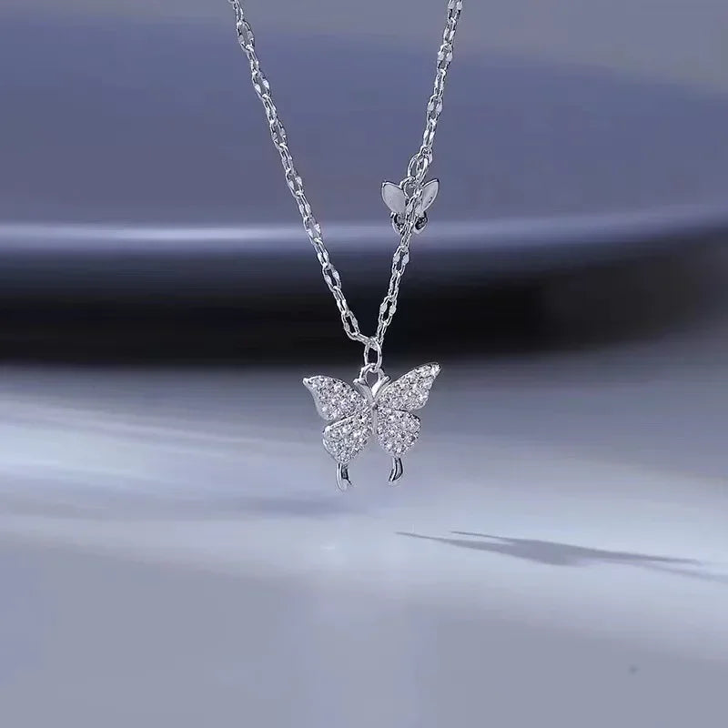 Women Crystal Zircon Butterfly Pendant Necklace