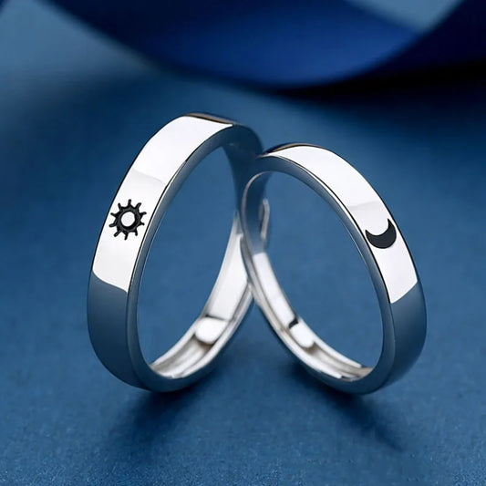 Simple Sun Moon Couple Rings