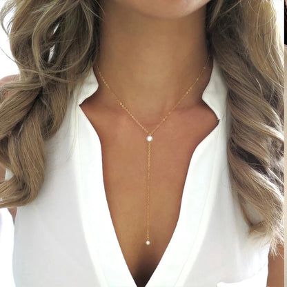 Gold Chain Necklace with Pearl Beads