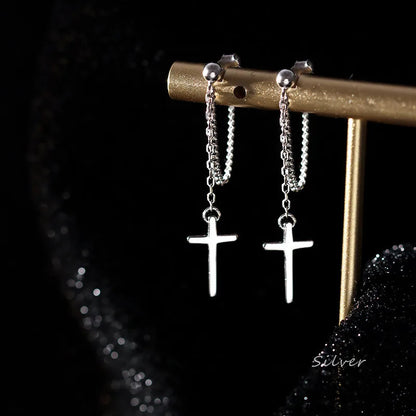 Silver Cross Drop Earrings