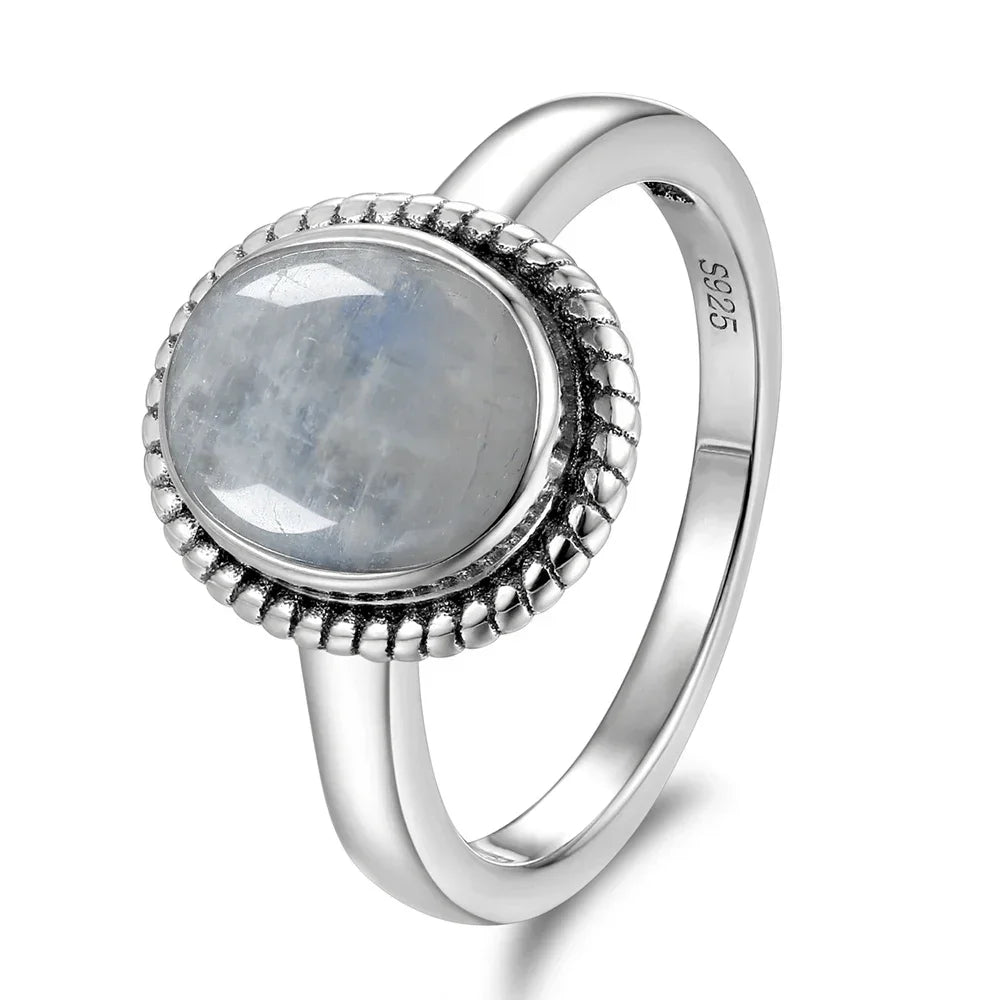 925 Sterling Silver Oval Natural Moonstone Ring