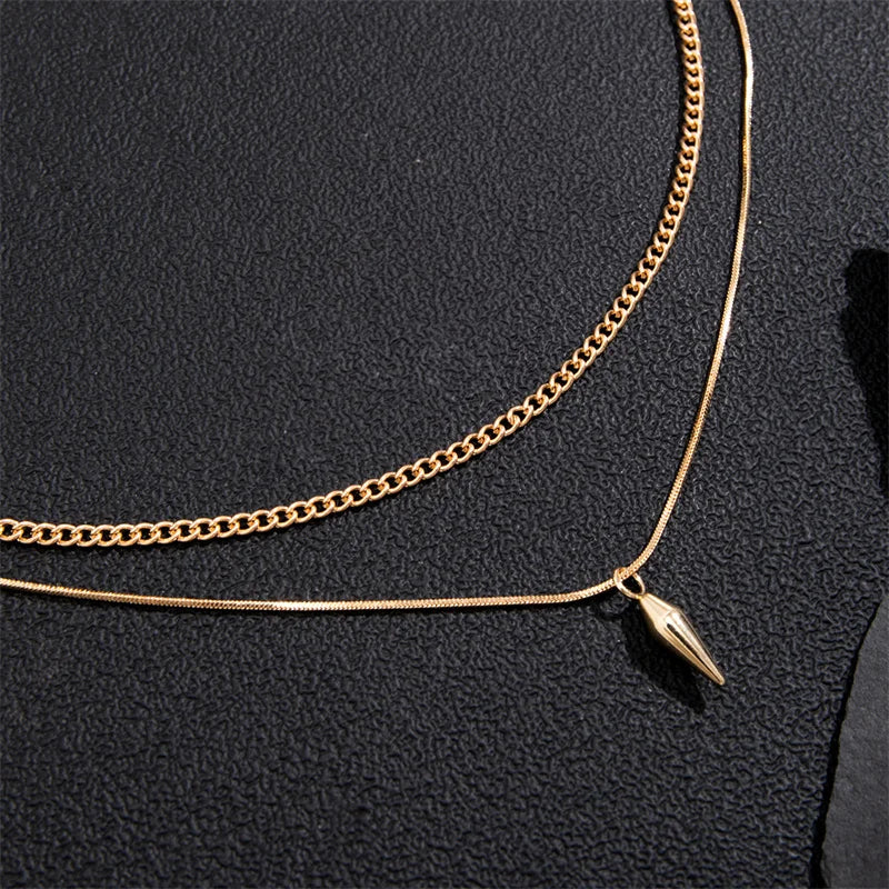 Stainless Steel Rivet Pendant Thin Snake Chain Necklace