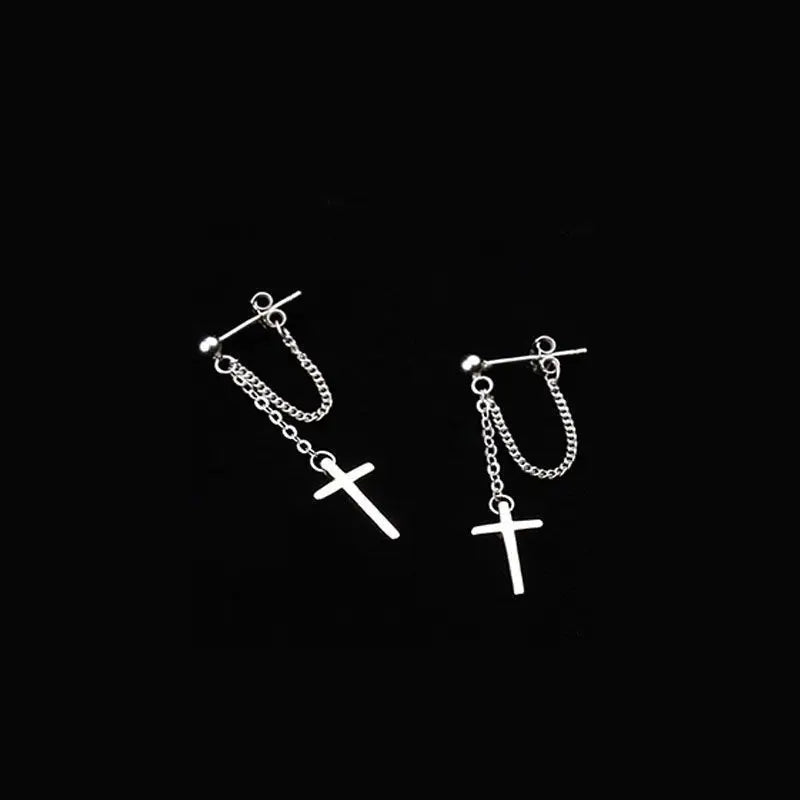 Silver Cross Drop Earrings