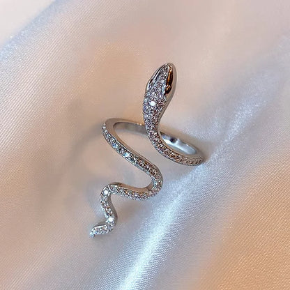 Punk Rhinestones Open Snake Ring