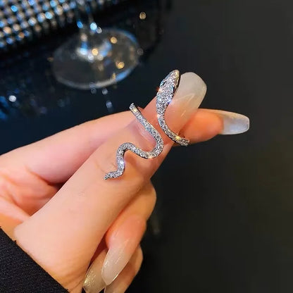 Punk Rhinestones Open Snake Ring