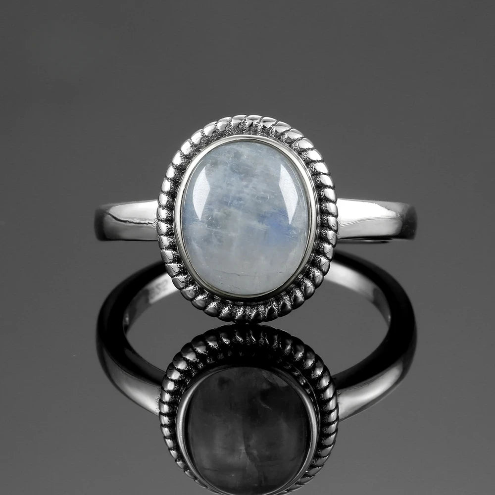 925 Sterling Silver Oval Natural Moonstone Ring