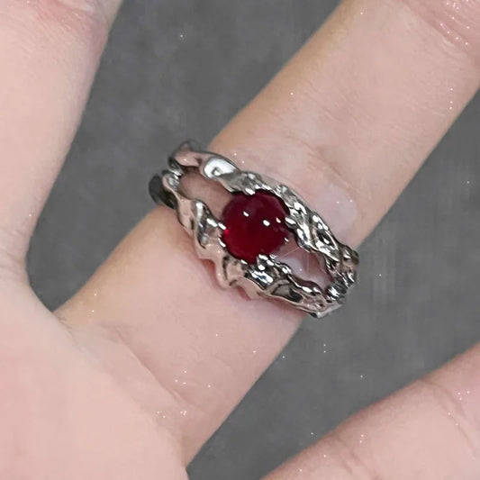 Aesthetic Red Crystal Heart Rings