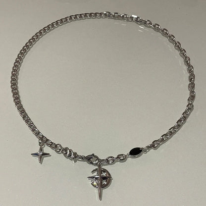 Y2K Cuban Figaro Chain w/ Star and Moon Pendant